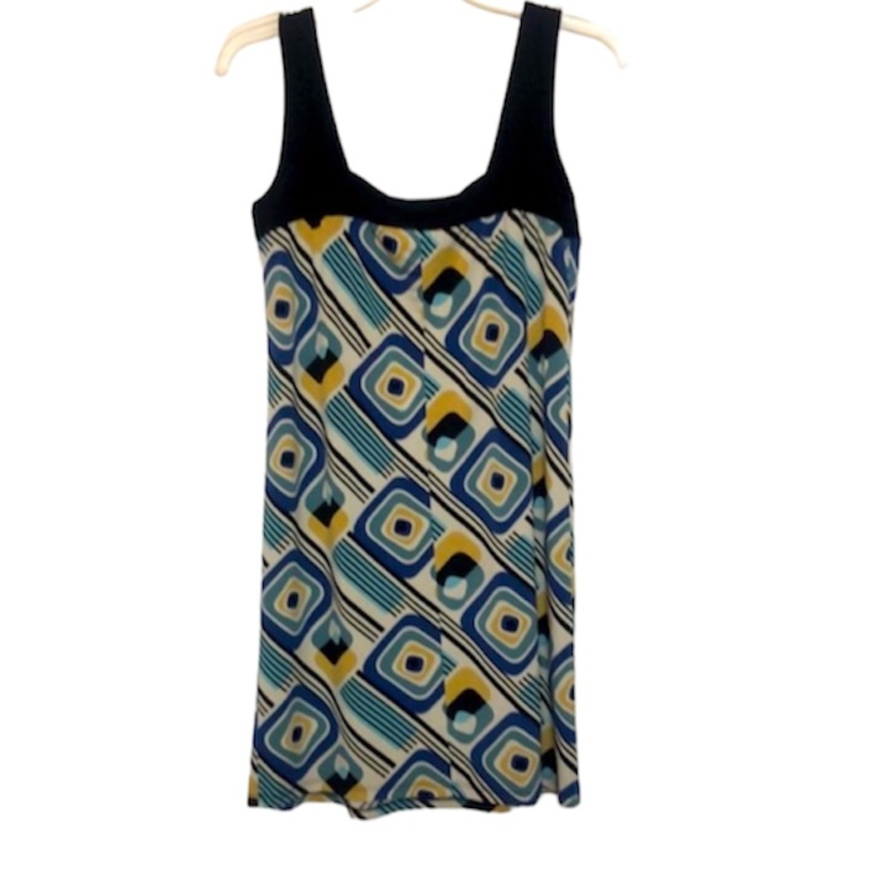 🌞 KLD Signature vintage black blue sleeveless scoop neck midi dress women size S